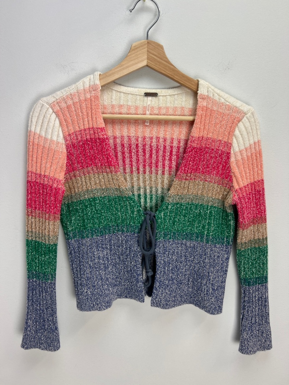 Free People Trouble Maker Cardi Cardigan Sweater Rainbow Cropped Tie Front